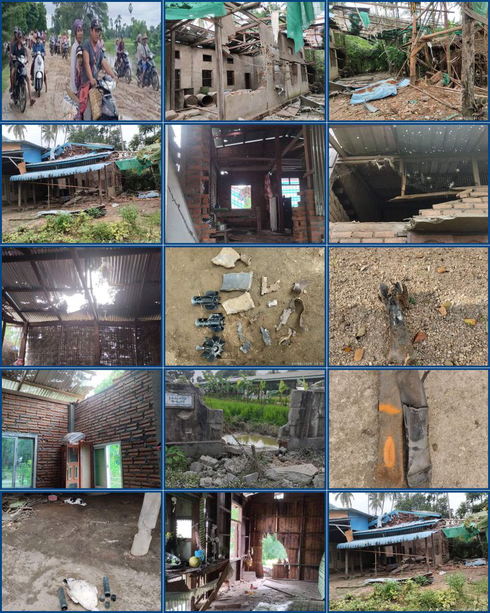 NantEiThandar's tweet image. Since Aug 19, People from 26 Villages of #Nyaunglabin District,#Bago Div. have left their homes and fled to the neighbouring safer areas due to Aerial #Bombardment and heavy artillery #shelling fired by Terrorist Army .
#WhatsHappeningInMyanmar 
#2023Sep3Coup 
#WarCrimesOfJunta