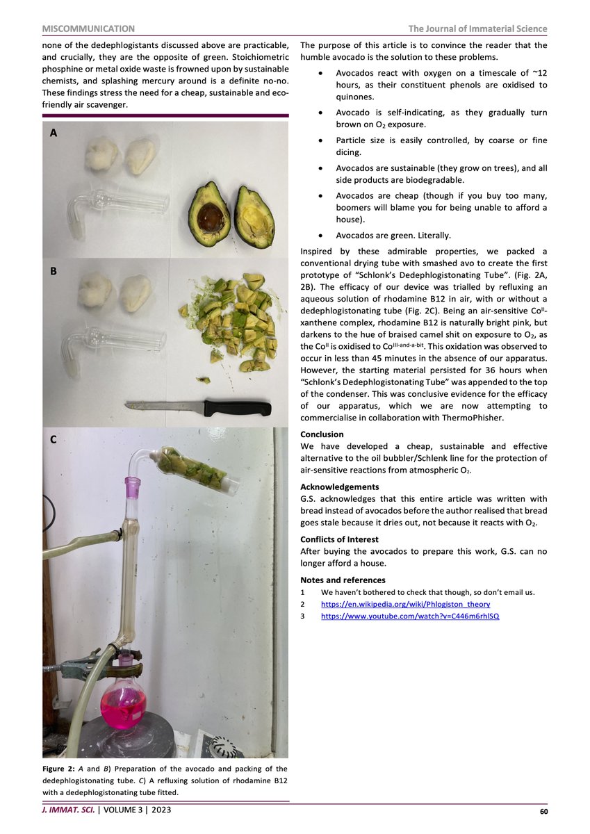 JImmatSci's tweet photo. Green chemistry in action: how to protect a reaction from oxygen using avocados. https://t.co/UJBZs64zJO