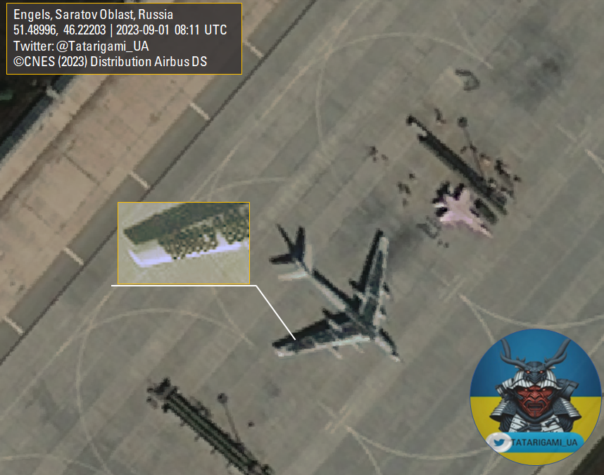 Brace yourselves, because russians have once again showcased unparalleled innovation. What you are looking at is a satellite image featuring a TU-95 strategic bomber covered with car tires. According to them, this should protect strategic bombers from drones