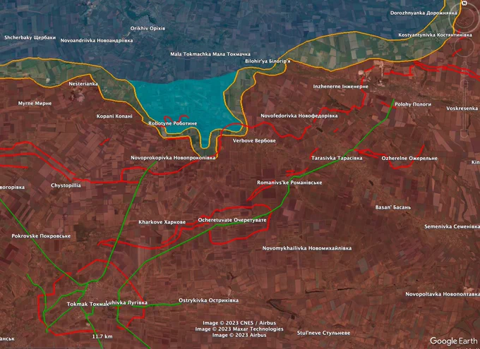 Red: Russian trenchlines
Green: Primary Russian logistic lines