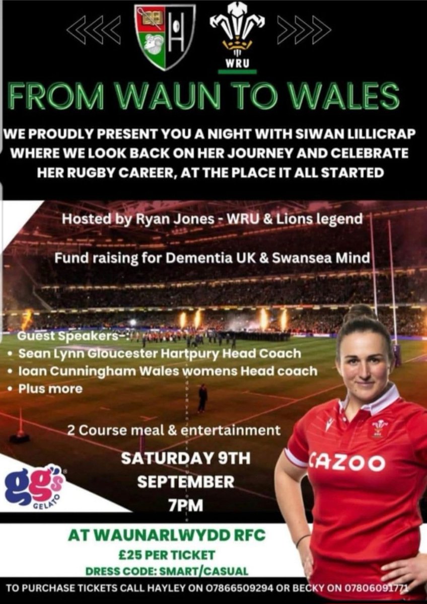 West Swansea Hawks RFC (@westswanseahawk) on Twitter photo A night to celebrate the Rugby career of former Wales International Captain Siwan Llilcrap at <a href="/waunarlwyddrfc/">Waunarlwydd RFC</a> next Sat 9th 🏴🏉
Contact Waunarlwydd rfc for me information
<a href="/SiwanLillicrap/">Siwan Lillicrap</a>
<a href="/WelshRugbyUnion/">Welsh Rugby Union 🏴</a> <a href="/AddGorffGwyr/">AddGorffGwyr</a> A night to celebrate the Rugby career of former Wales International Captain Siwan Llilcrap at <a href="/waunarlwyddrfc/">Waunarlwydd RFC</a> next Sat 9th 🏴🏉
Contact Waunarlwydd rfc for me information
<a href="/SiwanLillicrap/">Siwan Lillicrap</a>
<a href="/WelshRugbyUnion/">Welsh Rugby Union 🏴</a> <a href="/AddGorffGwyr/">AddGorffGwyr</a>