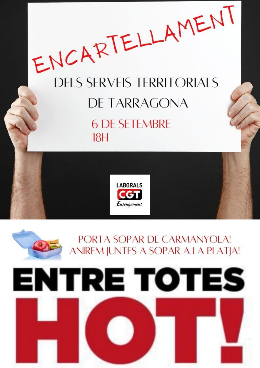 Deixadeserilla's tweet photo. ✊🏾 El PAE mostrarem el nostre suport a la resta de la comunitat educativa el dia 6 a les 18h a Tarragona.
📃 Encartellem els Serveis Territorials d'Educació!
🥗 Després farem sopar de carmanyola.
COMPTEM AMB TOTES VOSALTRES!
#LaLluitaContinua #ImParAblEs https://t.co/jPSIpCjY9R