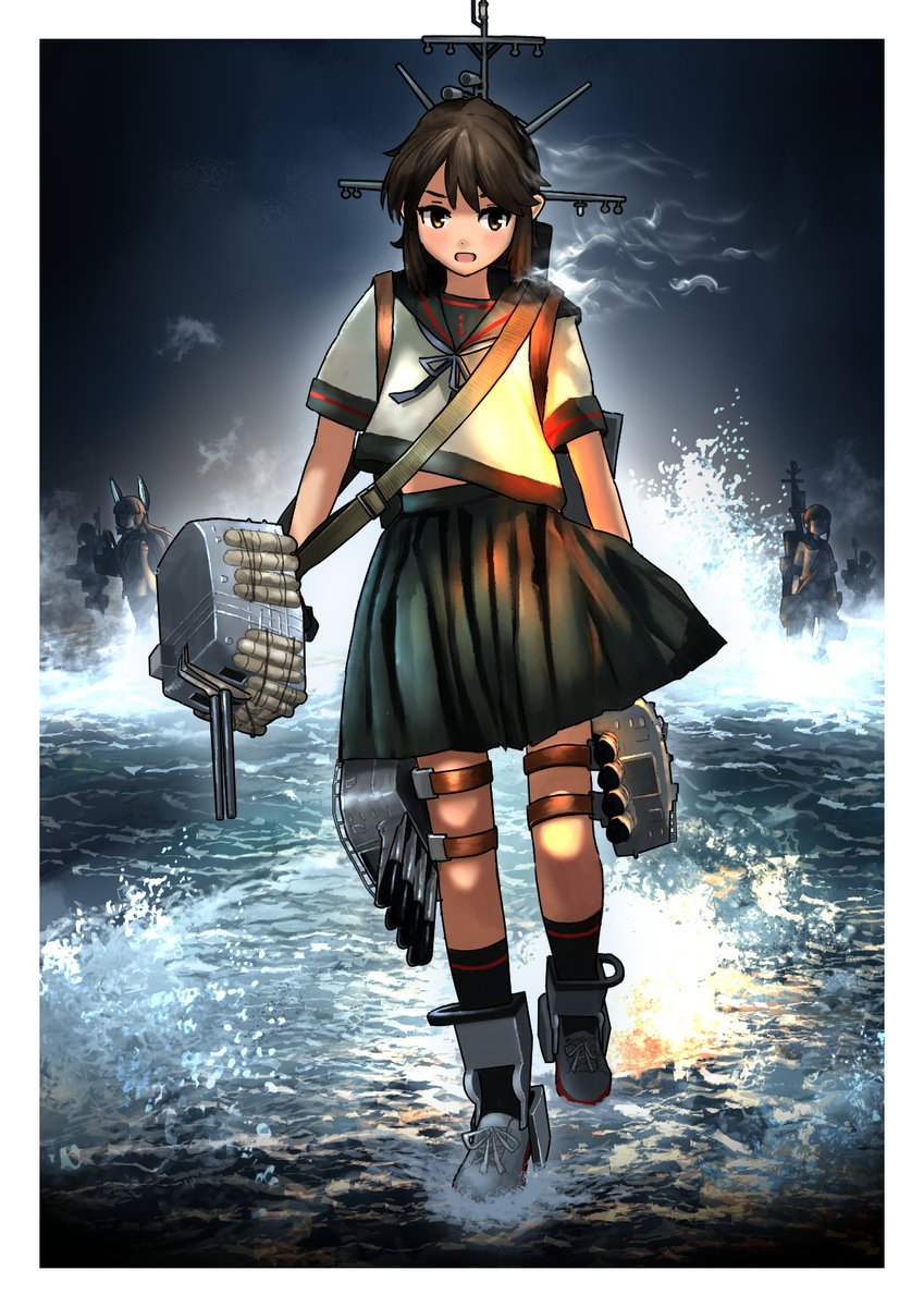 fubuki (kancolle) school uniform skirt serafuku pleated skirt black skirt rigging sailor collar  illustration images