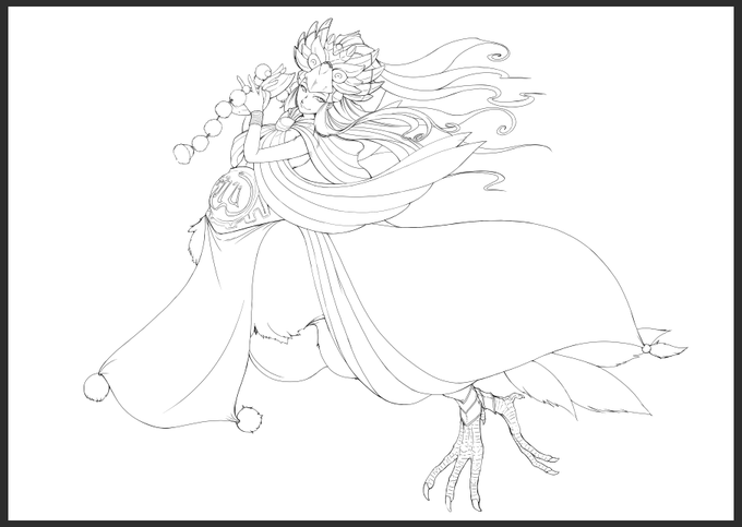 ガリョウビンガの線画まで。自分で言うのもなんだけど、だいぶ美人さんに描けた気がする_(:3」 ∠)_ 