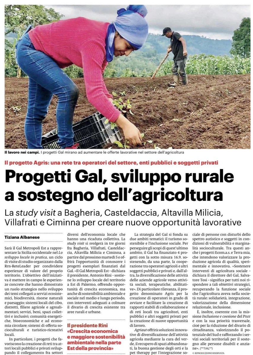 Il GAL METROPOLI EST continua a raggiungere risultati, tagliare traguardi, programmare e ad essere virtuoso: selezionati per lo study visit. 
Ecco l’articolo del <a href="/GDS_it/">Gds.it</a> per saperne di più… #inclusionesociale #agricoltura #unioneeuropea #pnrr #ambiente #galmetropoliest