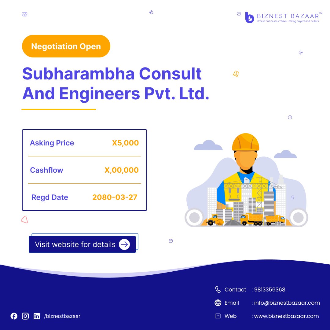 BiznestBazaar's tweet image. Subharambha Consult And Engineers Pvt. Ltd. on Sale !! Grab the opportunity

Business Link : biznestbazaar.com/browse/subhara…

👉 Connect. Buy. Sell | Business &amp;amp; Franchise with us !
#Biznest_Bazaar #DigitalNepal #GrowWithBiznest