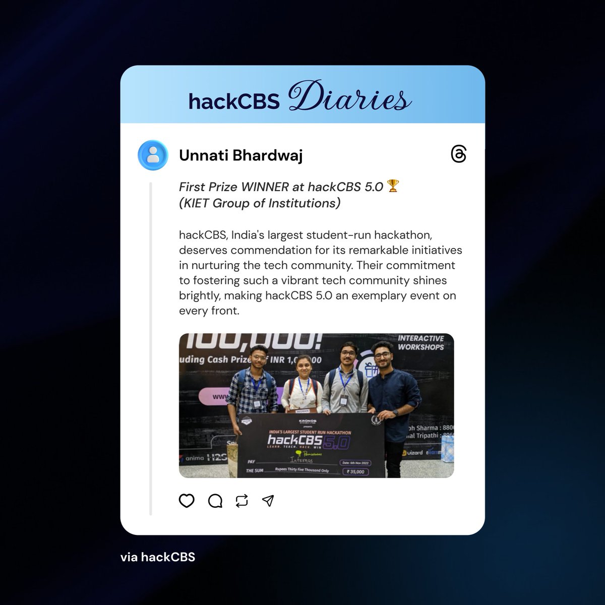 hackCBS's tweet photo. "Embrace challenges for valuable lessons and opportunities on the path to your dreams."

Hackathons encourage critical thinking and analysis by solving difficult problems. hackCBS, one of the best hackathons in the country, fosters these attributes.

#hackathon #hackCBS https://t.co/Rw8HWTxX3O