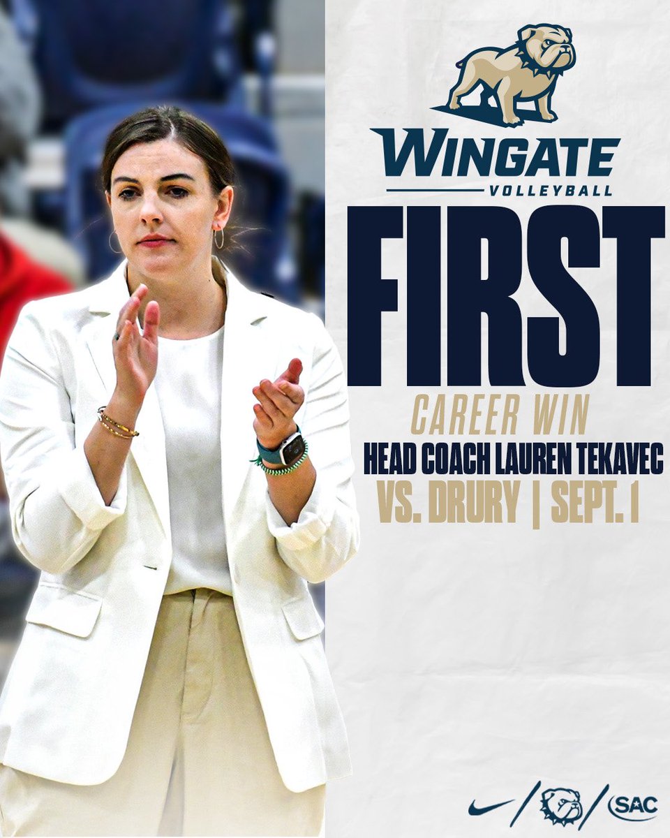 WU_Bulldogs's tweet photo. CONGRATS COACH TEKAVEC!!!! 

First career victory as a head coach on Friday! Followed that up with 3 more dubs as @WingateVB moved to 4-0 on  the year! 

#OneDog https://t.co/gnPH9OADOM