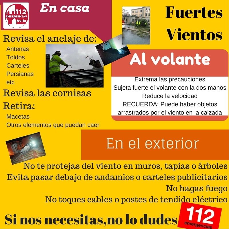 Ante la alerta declarada por fuertes lluvias y vientos que pueden registrarse en el Sistema Central y que afecten a #Ávila, ten en cuenta estos consejos