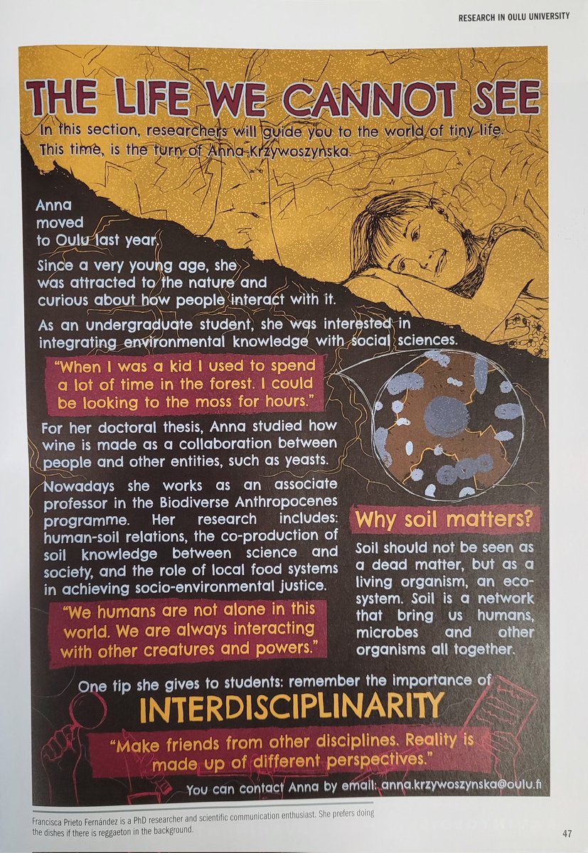 arcticants's tweet photo. Tenure track of @arcticants, Associate Professor @Anna_K_speaking Anna Krzywoszynska's story "The life we cannot see" is in the latest issue of @UniOulu student newspaper @ylkkari. Check it out! 
#soil #biodiversity #biodiverseanthropocenes https://t.co/PsIdMUxcSe