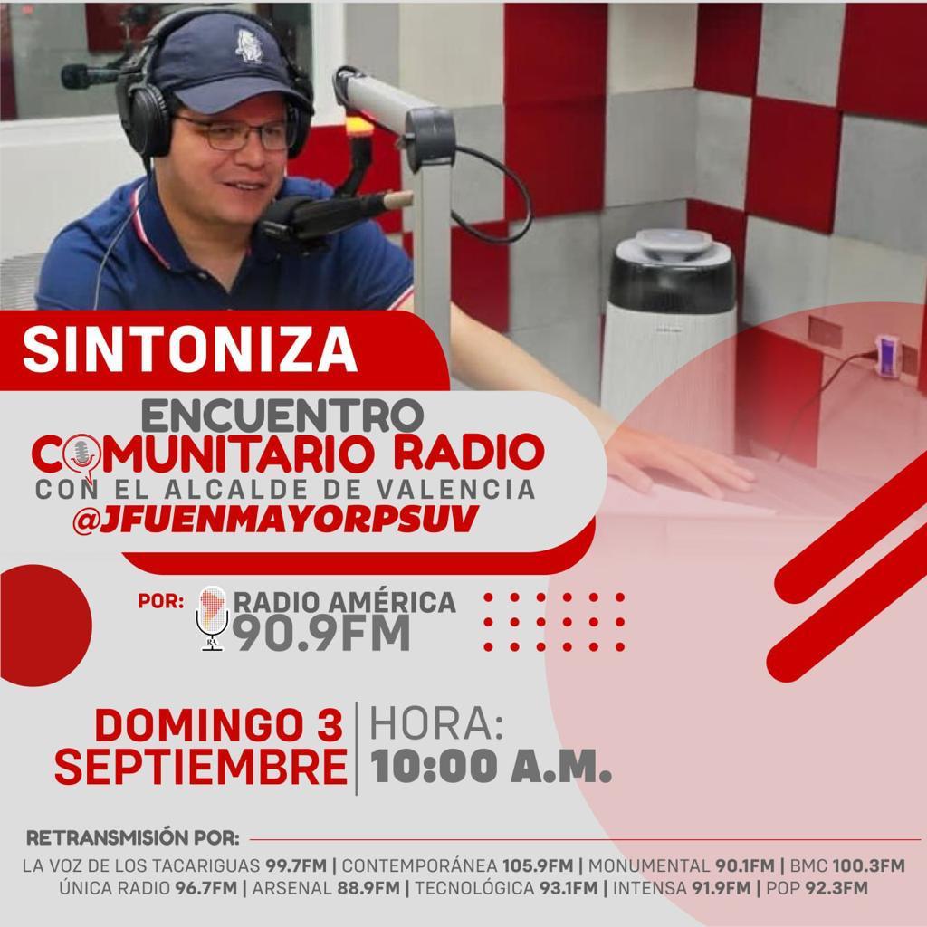 ¡Feliz domingo! Reciba mi amado pueblo, hoy #03Sep te invito a escuchar tu programa 'Encuentro Comunitario Radio' por Radio América 90.9 FM a las 10AM. La Valencia del Pueblo, la Novia del Sol ¡Sintoniza! #VenezuelaEnPlan30