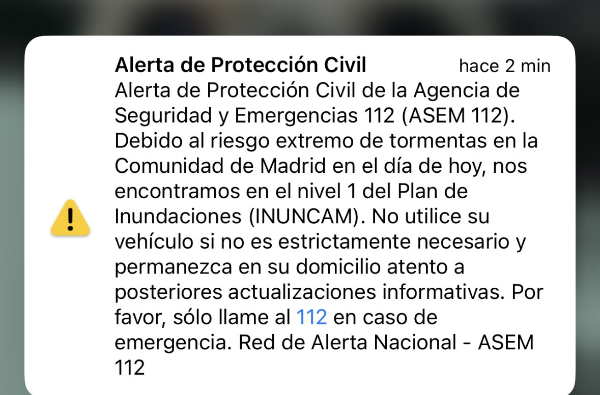 Esto va en serio me acaba de llegar el Sms de emergencias y con el ruido que hace nos hemos pegado un susto serio