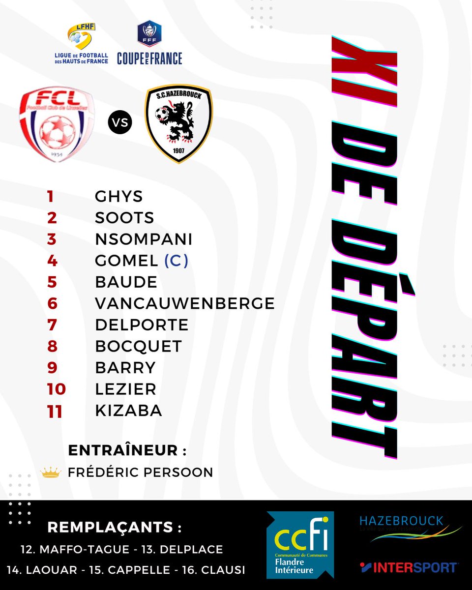 SCHazebrouck's tweet photo. ๐๐ ๐ฟ๐ ๐ฟ๐ฬ๐๐ผ๐๐ !
La composition du Sporting pour ce deuxiรจme tour de ๐๐ผ๐๐ฝ๐ฒ ๐ฑ๐ฒ ๐๐ฟ๐ฎ๐ป๐ฐ๐ฒ face au FC Linselles ! ๐๐ซ๐ท
๐ Coup dโenvoi dans moins de 30 minutesโฆ
#FCLSCH #CoupeDeFrance https://t.co/fkaPQXx5vD