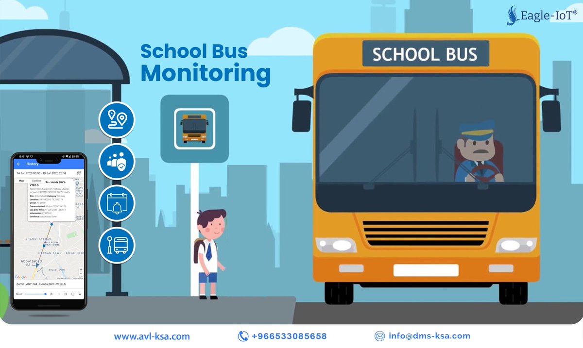 Eagle_IoT's tweet image. #Childsafety and security are never an issue when using #Eagle_IoT for #schoolbustracking &amp;amp; riders #safety! 
Get on our website to learn more about the full experience that is Eagle-IoT School bus tracking solution and learn how Location Solutions can guide you through getting…