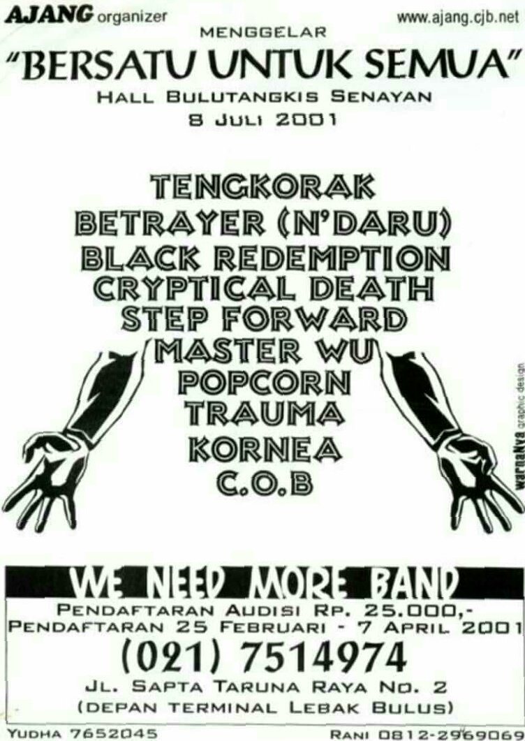 wrarchives's tweet photo. R.I.P Ndaru (Betrayer / Thrashline) 💔

Berikut adalah beberapa posters dari gigs-nya Betrayer di dekade 90 - 2000-an dulu.

#np Bendera Kuning (1996) https://t.co/9jNZ6gx3Ge