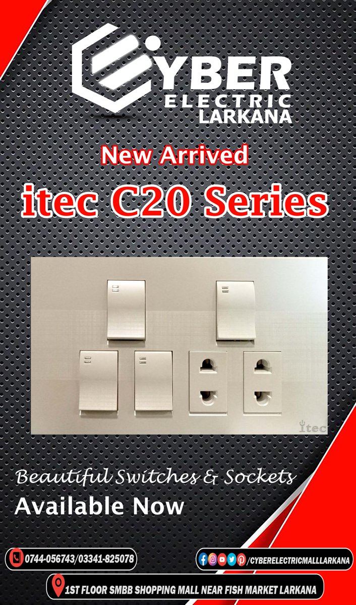 CyberLarkana's tweet image. New Switches Socketes Plate 💁📢
✅ itec C20 Series Arrived
Beautiful Sheet/Plate ✨
خوبصورت اور پائیدار کوالٹی
Durable quality
Fire Resistant Material
#sheetplate #plate #sheet #switches #sockets #c20series #itecsheets #itecswirchesandsockets #cyberelectricmalllarkana