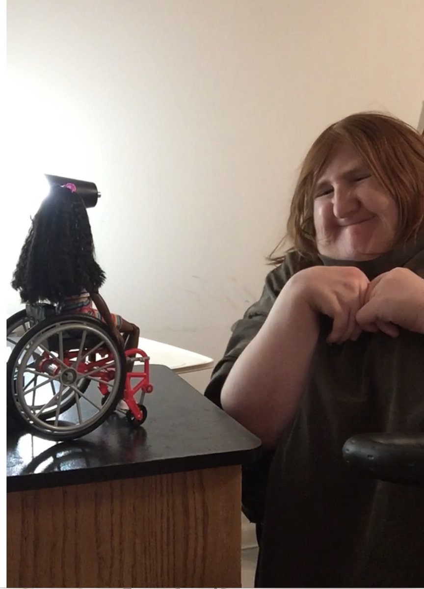 I just knew that Wheelchair Barbie’s forever home had to be on my desk. After all, it’s the place where I do my most important writing and thinking — and scrolling on my iPad — so I wanted her next to me. And now, I can say “Hi, Barbie” every time I sit down to work! And scroll.