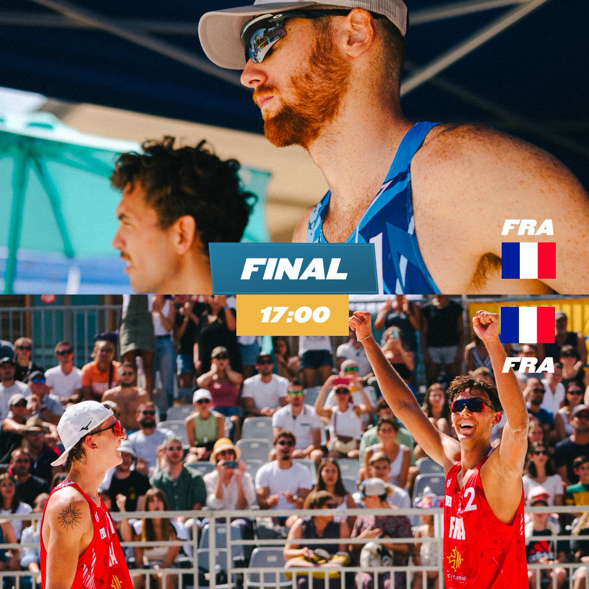 À 17h, finale du Beach Pro Tour 2023 sur le parvis de l'Hôtel de Ville de <a href="/montpellier_/">Ville de Montpellier</a>, avec la paire Canet / Rotar, les jeunes prodiges du <a href="/Montpellier_BV/">Montpellier Beach Volley</a>  récemment sacrés Champions d'Europe U20, et les expérimentés Gauthier Rat / Bassereau 🇫🇷🔥