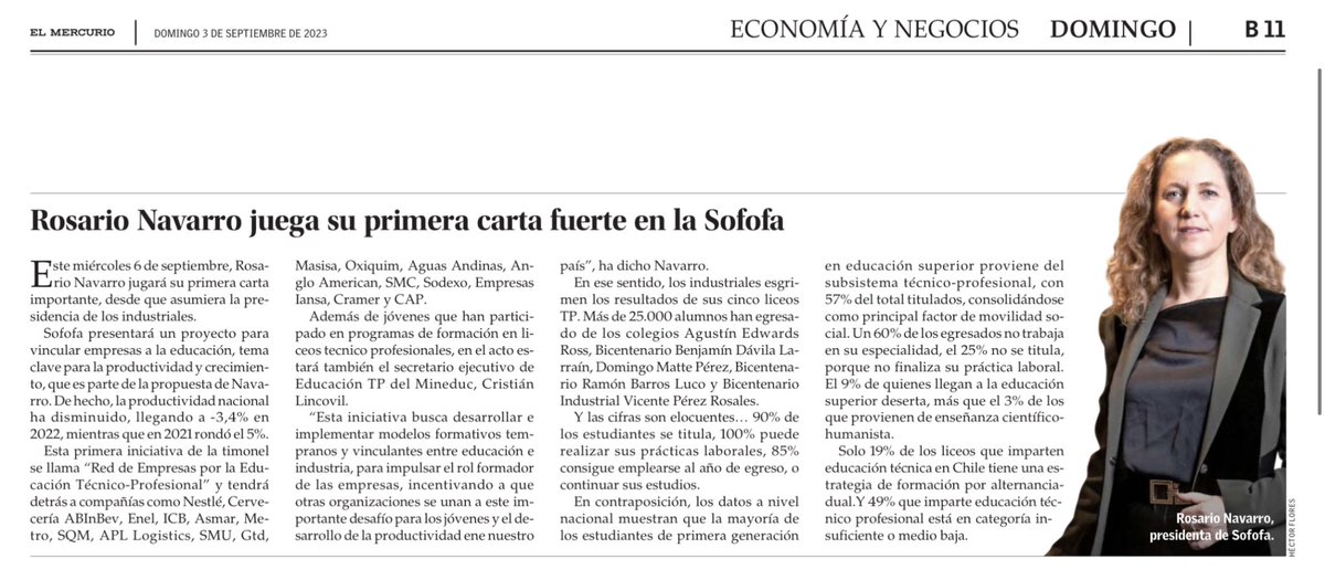 cseebach's tweet photo. Mejorar la educación TP es fundamental para el país, sus jóvenes, empresas, productividad, innovación, tecnología, mejores empleos y sueldos, menos NINIs, menor delincuencia, y muchos más beneficios directos e indirectos. 
Mucho éxito Rosario Navarro y @SofofaChile. https://t.co/NvYd0AfPtL
