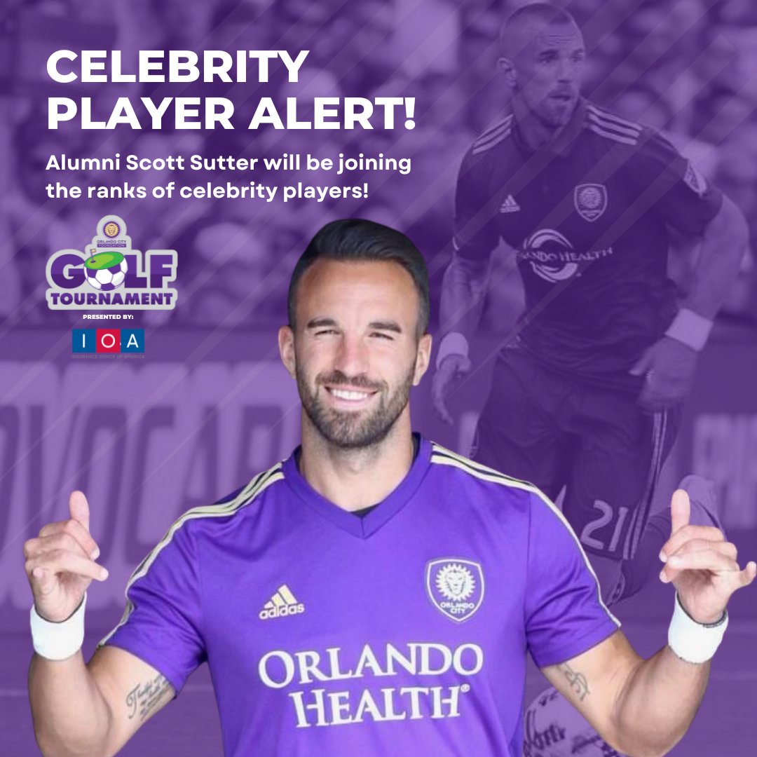 Excited to reveal Orlando City Alumni <a href="/scott_sutter/">Scott Sutter</a>  as a celebrity player in our Footgolf &amp; Golf Tournament, presented by <a href="/IOAUSA/">Insurance Office of America</a>! 🌟 Swap the soccer pitch for golf greens &amp; play alongside a true legend. 🏌️‍♂️⚽ Tickets going fast! bit.ly/452hBg4