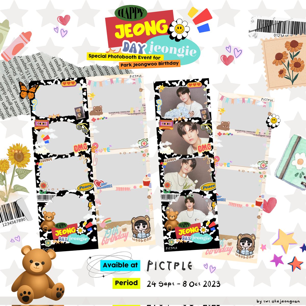 kejeonguan's tweet photo. ✧˖°📎⋆ 𝙊𝙪𝙧 𝙅𝙚𝙤𝙣𝙜𝙟𝙚𝙤𝙣𝙜𝙞𝙚 𝘿𝙖𝙮 🧸˚｡⋆୨˚
Park Jeongwoo Birthday Photobooth Event by @kejeonguan

🗓️ 24 Sept - 8 Okt 2023
📍Pictple

  ╰ kindly to tag @kejeonguan if you use the frame! ✩彡

#JeongjeongieDay
#HappyJeongwooDay #PARKJEONGWOO #JEONGWOO #TREASURE https://t.co/v0ptTkWmGe