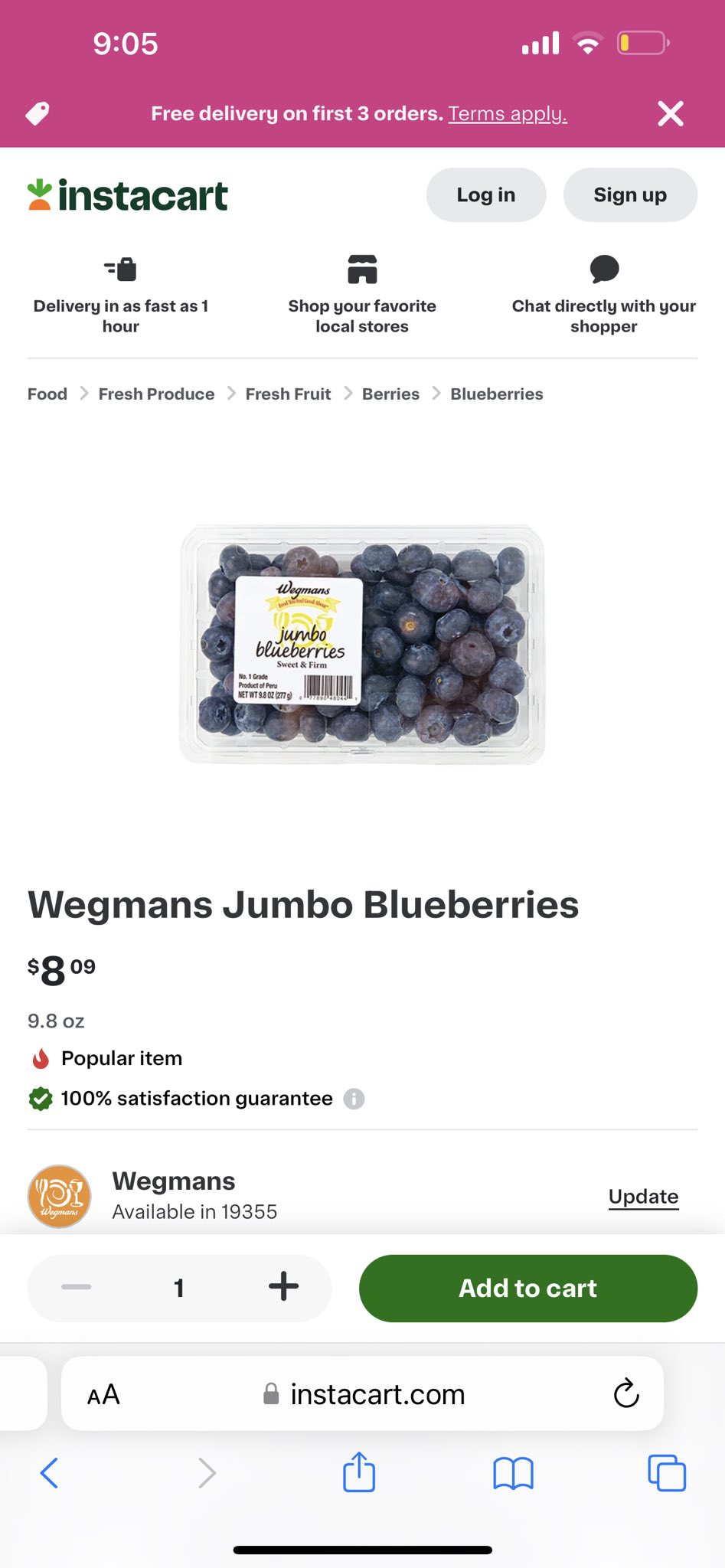 Jumbo Blueberries 9.8 oz