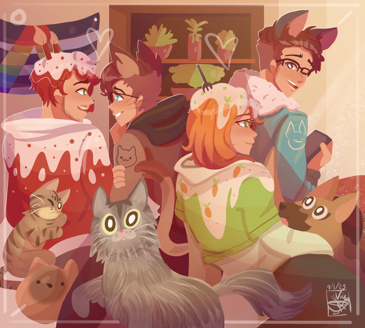 The sillies visited and are in (What I imagine?) <a href="/TbhJosephinee/">Josephine</a> and <a href="/craftclanLIVE/">craftclan</a>'s place ft. Pets!

#antfrostfanart #velvetiscakefanart #craftclanfanart #josephinefanart #velvetfrost #frostingtwt