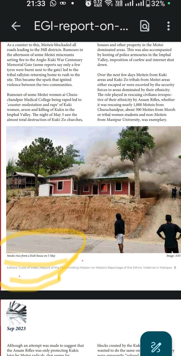 Bimol_Akoijam's tweet photo. It's a shameful act for the Editors Guild of India to become an example of what it had appealed to the press to avoid: Being  a part of 'the information war' in the ongoing violence! Did they check the veracity of the picture that they published in their report? Publishing Forest Office being burnt down by Kukis as Kuki house! What a shame!
#ManipurBurning 
#ManipurViolence
