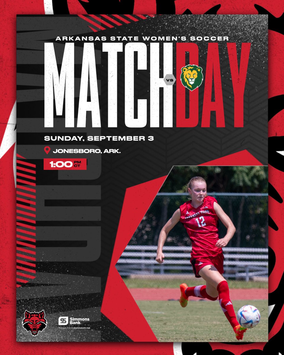 MATCH DAY ‼️

🆚 Southeastern Louisiana
🕖 1:00 PM 
🏟️ A-State Soccer Park
📍 Jonesboro, Ark.
📺 es.pn/3r6AbEW
📊 bit.ly/47HXhm6
#WolvesUp