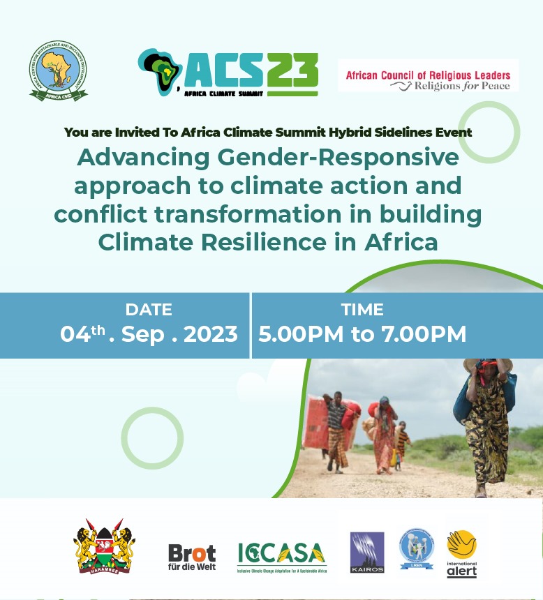 Are you already in NAIROBI FOR #ACS23? Join us tomorrow, on the sidelines of #AfricaClimateSummit23 in Nairobi. It is time for a Gender-Responsive approach to climate action and climate resilient Africa. @BROT_furdiewelt @IccasaA  @PelumKenya @NLinKenya @UNDPKenya @unwomenkenya
