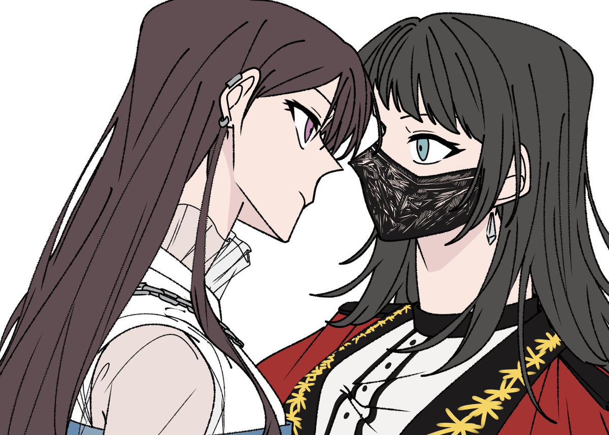 2girls multiple girls jewelry black hair earrings long hair looking at another  illustration images
