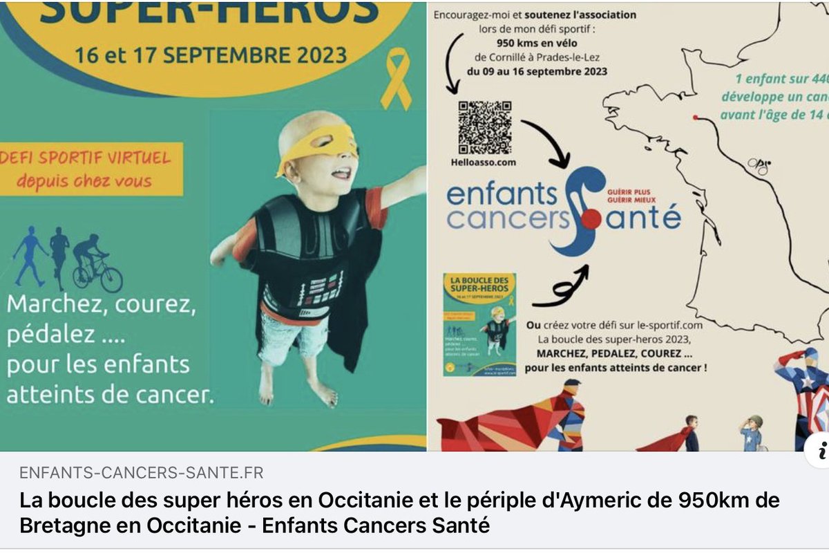 THUBERT1's tweet photo. Suite à la leucémie de son neveu ,son Oncle Aymeric, se lance un challenge sportif qui relie à vélo Cornillé , son lieu d’habitation en Bretagne à Pradès -Le-Lez où habite Quentin .Il va effectuer 950 km en vélo du 09 au 16 Septembre afin de récupérer des dons pour E.C.S. https://t.co/vs1HVWtlcK