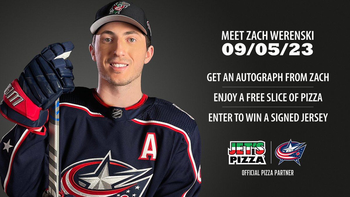 MARK YOUR CALENDAR, COLUMBUS. On 9/5, Meet Zach Werenski from the #ColumbusBlueJackets at Jet's Pizza Lewis Center US 23 &amp; Lewis Center Rd. In the Kroger Market Place from 3:30PM-5PM.