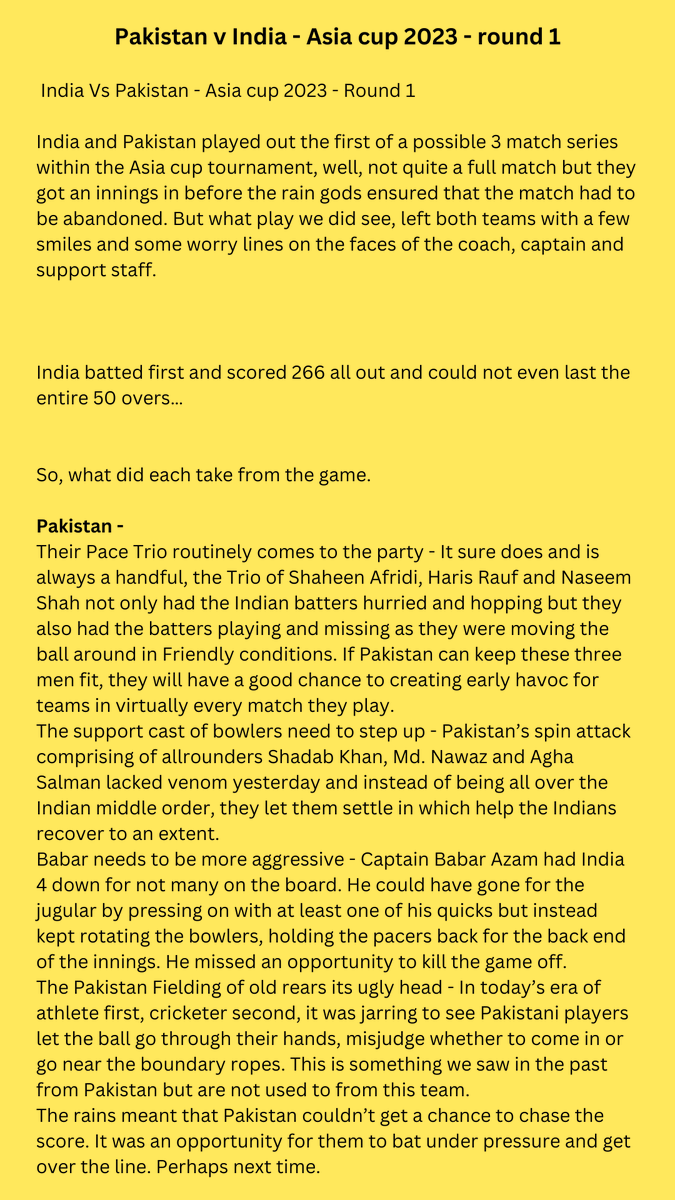 VenturViews's tweet photo. India and Pakistan played out the first  match within the Asia cup tournament, what play we did see left both teams with a few smiles and some worry lines on the faces of the coach,captain &amp; support staff. Read Here if u ❤️ cricket : https://t.co/nEvowrI0sz #INDvsPAK #AsiaCup23 https://t.co/UOxxvis3aC