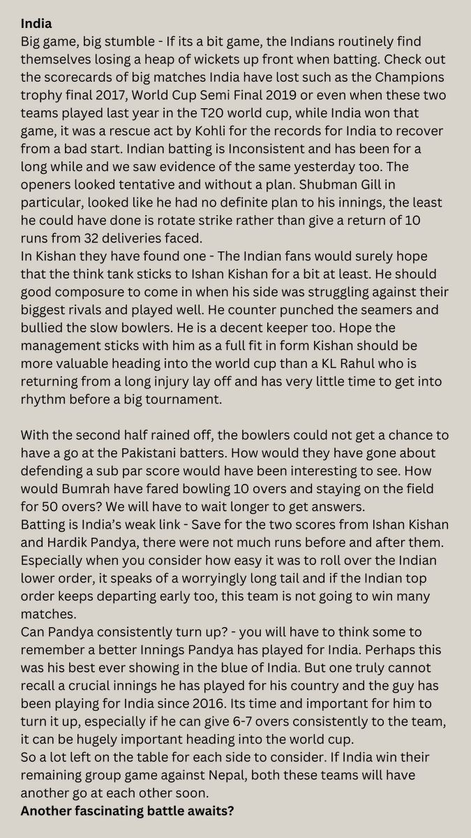 VenturViews's tweet photo. India and Pakistan played out the first  match within the Asia cup tournament, what play we did see left both teams with a few smiles and some worry lines on the faces of the coach,captain &amp; support staff. Read Here if u ❤️ cricket : https://t.co/nEvowrI0sz #INDvsPAK #AsiaCup23 https://t.co/UOxxvis3aC