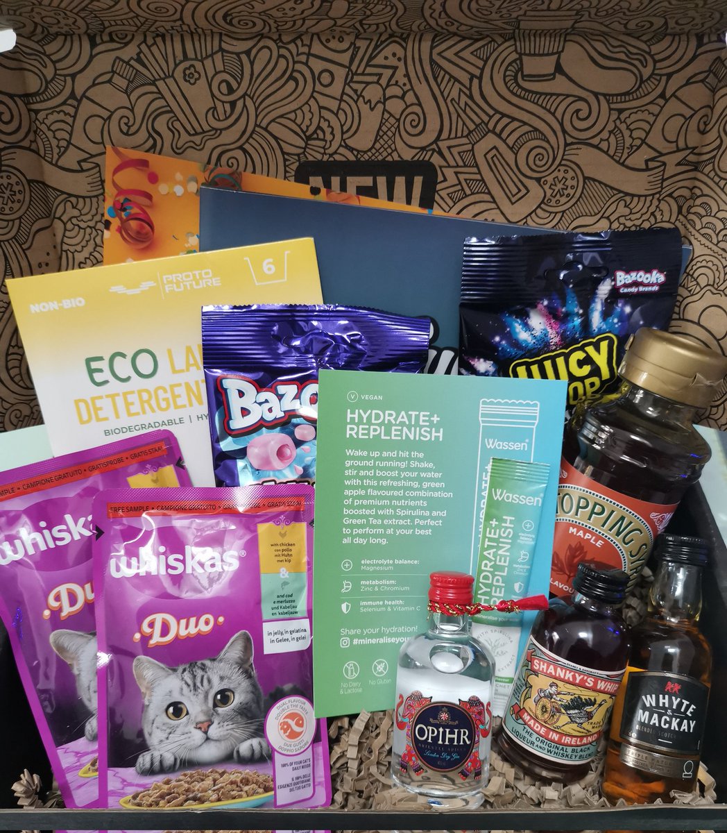Super excited to receive my #triyit campaign box. Crammed full of goodies from #DiscoverOpihr #LylesGoldenSyrup #WhyteandMackay #TryWhiskas #ShankysWhip #MineraliseYourWater #BazookaMixUpz #ProtoFuture