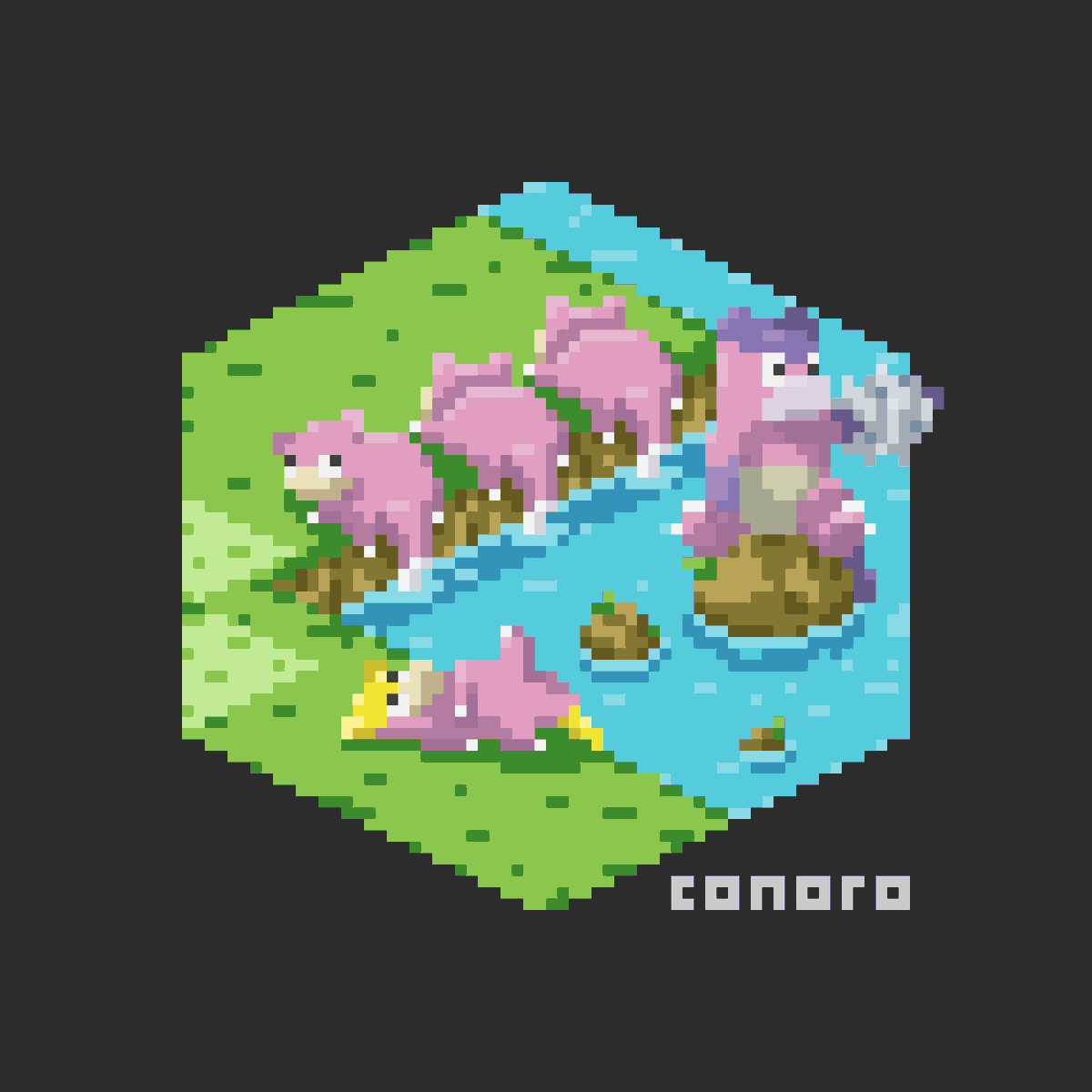 ConoroGames's tweet photo. It's about time I got back into another #pixel_dailies! We'll start it slow with some mons just chilling waiting for that elusive #clam 🎣🦪

#pokemon #isometric #pixelart @Pixel_Dailies https://t.co/NCT050a9Iv