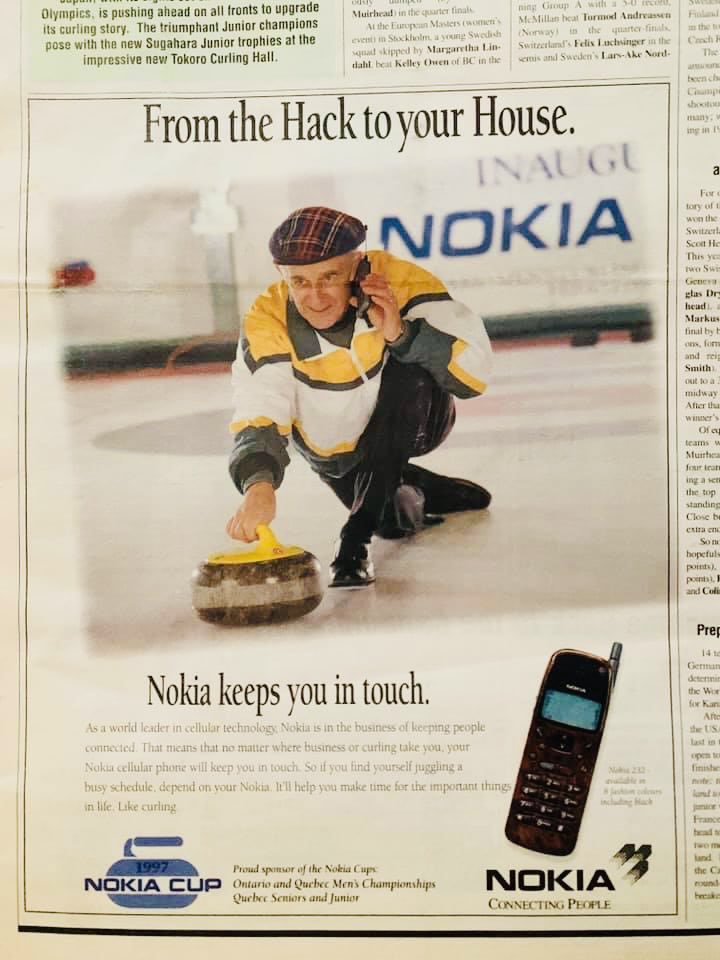 Toronto Curling (@torontocurling) on Twitter photo Three years ago today marked <a href="/WhitbyCurling/">Whitby Curling Club</a>’s Celebration of Life for departed ice tech/manager Gord Carroll.
He was the first face of Nokia Canada’s journey into curling event sponsorship and his image appeared often in advertisements. Three years ago today marked <a href="/WhitbyCurling/">Whitby Curling Club</a>’s Celebration of Life for departed ice tech/manager Gord Carroll.
He was the first face of Nokia Canada’s journey into curling event sponsorship and his image appeared often in advertisements.