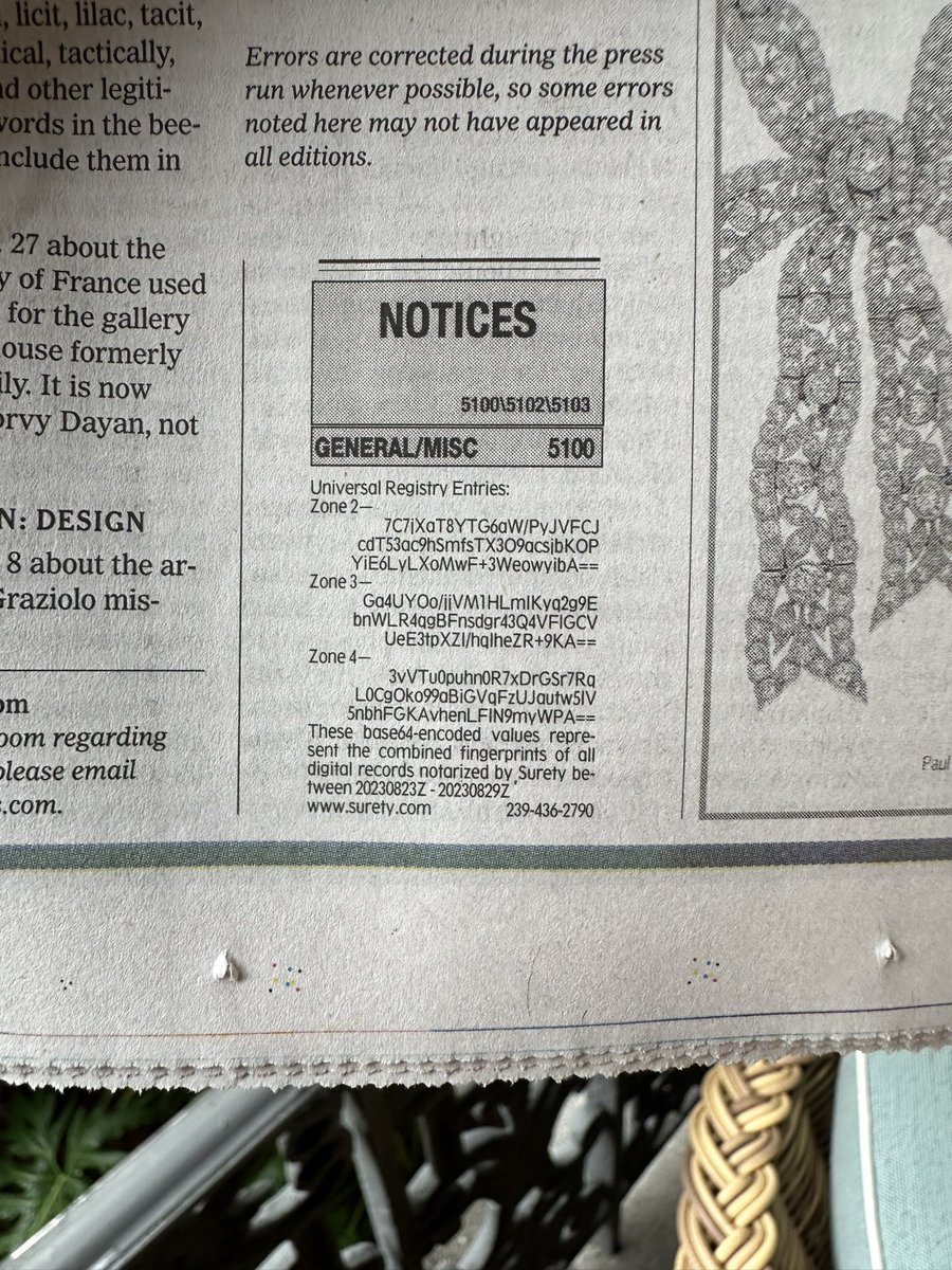 03Jan09's tweet photo. First commercial use of a time stamped hash function to create an immutable record of some information, still hashing 28 years later on page 15 in today’s New York Times.

Tick tock. https://t.co/iGUlgvJ9EJ