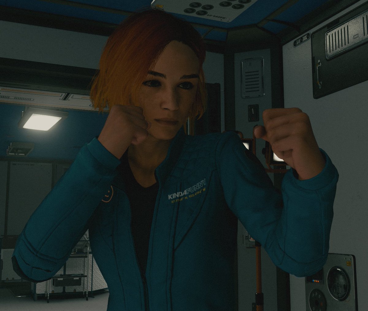 OliveParty's tweet photo. We have lift-off!
The @KindaFunnyVids Bomber Jacket from the #SpareBedroom Launch has arrived in #Starfield.

You know we included the #KF48 patch.
You KNOW it's available for download now.
🚀

https://t.co/ylBXwXc8lS https://t.co/Huy9TX79AR