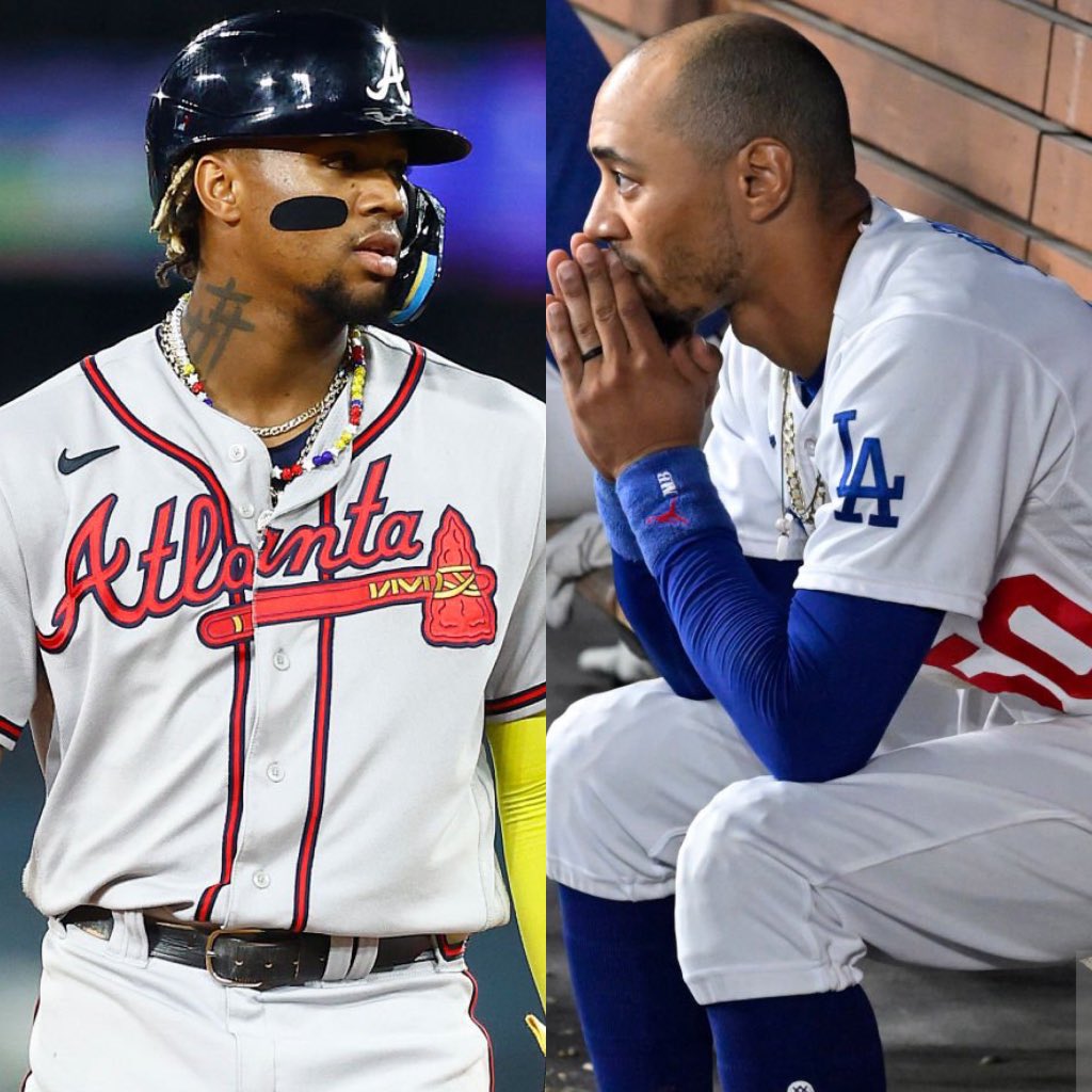 bravestoday's tweet photo. Ronald Acuña Jr. VS. Mookie Betts in the month of September 2023 (PART 2): ⬇️

Acuña: .333 AVG, 2 HR, 2 RBI, 3 R, 1 SB, 1.511 OPS 🔥

Betts: .000 AVG (0-for-7), 0 HR, 0 RBI, 0 SB, 4 strikeouts 🤢

I think it’s clear who the 2023 MVP! 😅 https://t.co/DbbDM54wUd