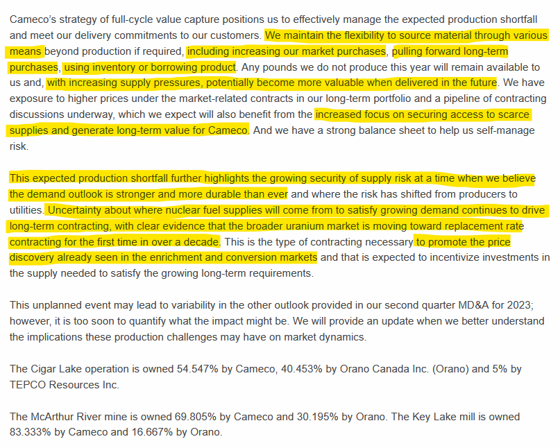 quakes99's tweet photo. On 2 August Cameco raised its own #Uranium purchasing requirements from 11M to 13M lbs #U3O8 this year.🛒 A 2.7M lbs production setback at #mining &amp; milling operations in #Canada will force them to be an aggressive buyer🦖in order to fill delivery contracts, boosting U prices📈🗜️ https://t.co/Xnzk3WovgG