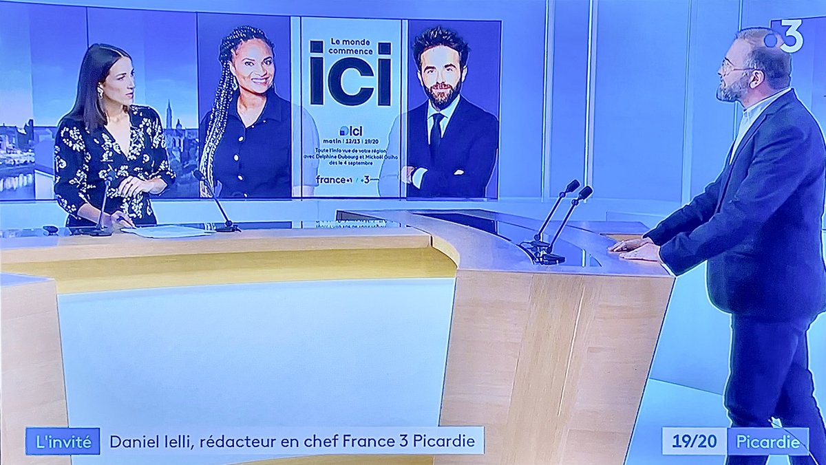 📺Rendez-vous avec les téléspectatrices et téléspectateurs pour leur présenter avec <a href="/malval_lena/">Léna Malval</a> la nouvelle offre d’information de <a href="/F3Picardie/">France 3 Picardie</a> 
🔵ICI 12/13 à 12h25 avec <a href="/DelphineDubourg/">Delphine Dubourg</a> 
🔵ICI 19/20 à 19h04 avec <a href="/MickaelGuiho/">Mickaël Guiho</a> 
#ici #information #proximite #france3