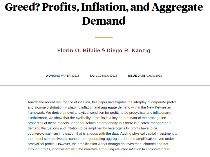 nberpubs's tweet photo. A New Keynesian perspective on the interplay of corporate profits and income distribution in shaping inflation and aggregate demand, from @FlorinBilbiie and @drkaenzig https://t.co/QjrJ5CwUyH https://t.co/MDHGAVnI7x