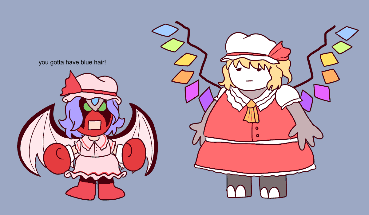 nematodeneedles's tweet photo. every decemberween we lock Strong Sad in the basement for 495 years #homestarrunner #touhou #embodimentofscarletdevil #strongbad #strongsad #remiliascarlet #flandrescarlet https://t.co/lMA4Oo1SkM