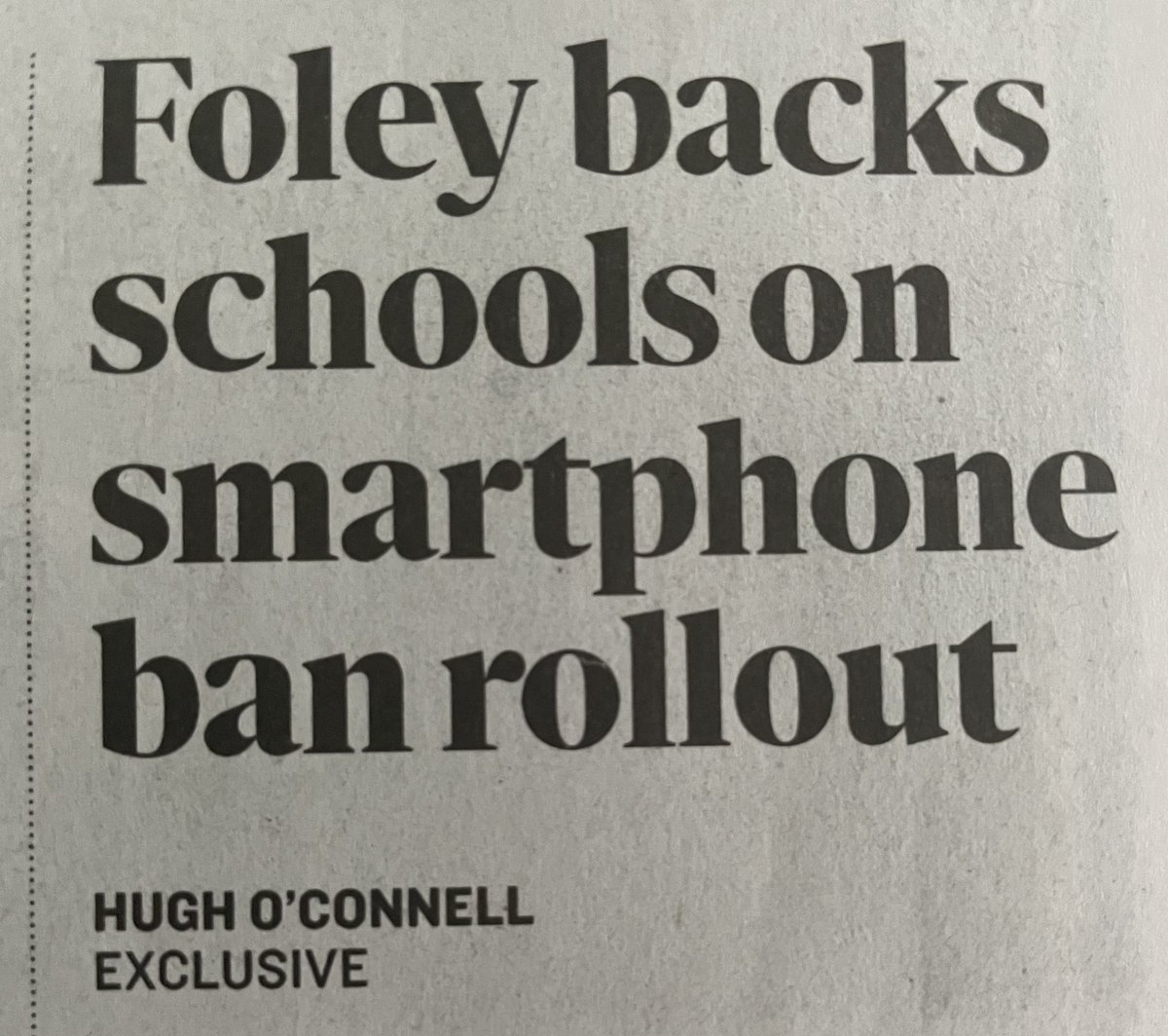 Non story on front page of <a href="/Independent_ie/">Irish Independent</a> today - few primary schools allow mobile phones. A better story - the non payment this year by <a href="/Education_Ire/">Department of Education and Youth</a> of €50ml ICT grant to schools thus Min <a href="/NormaFoleyTD1/">Norma Foley T.D</a> could be accused of not supporting the use of technology in Pr schools