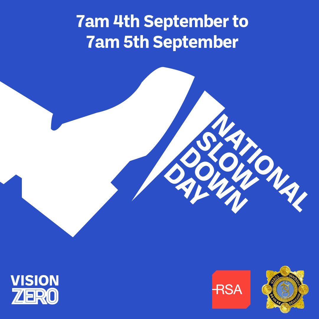 An Garda Síochána will conduct a national speed enforcement operation "Slow Down Day”, supported by the Road Safety Authority (RSA) for a 24 hour period from tomorrow at 7am until 7am on Tuesday

#SaferRiads
