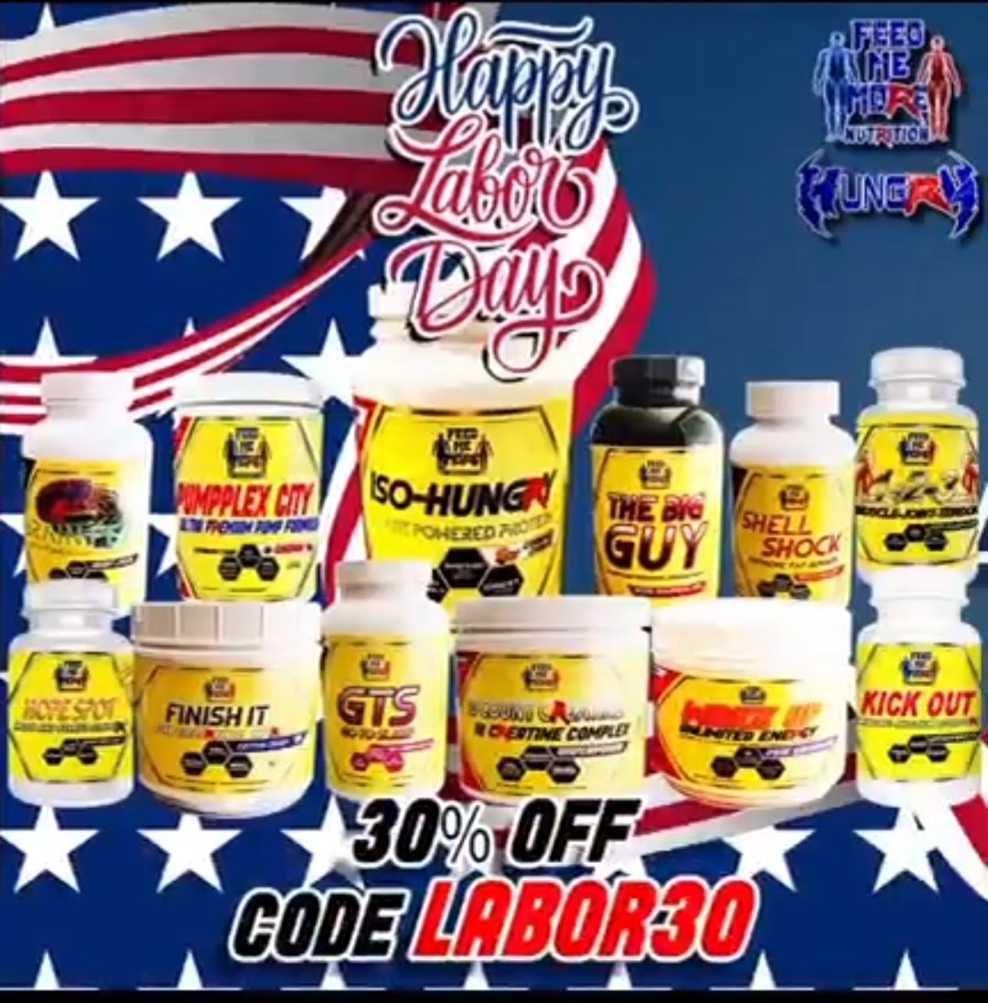 FMMNutrition's tweet image. 🎆Happy Labor Day. 🚨SAVE 30% ON YOUR FEEDMEMORE.COM ORDERS WITH CODE: LABOR30. HURRY, SALE ENDS MONDAY MIDNIGHT PACIFIC.🚨

#FeedMeMoreNutrition #Ryback #Hungry