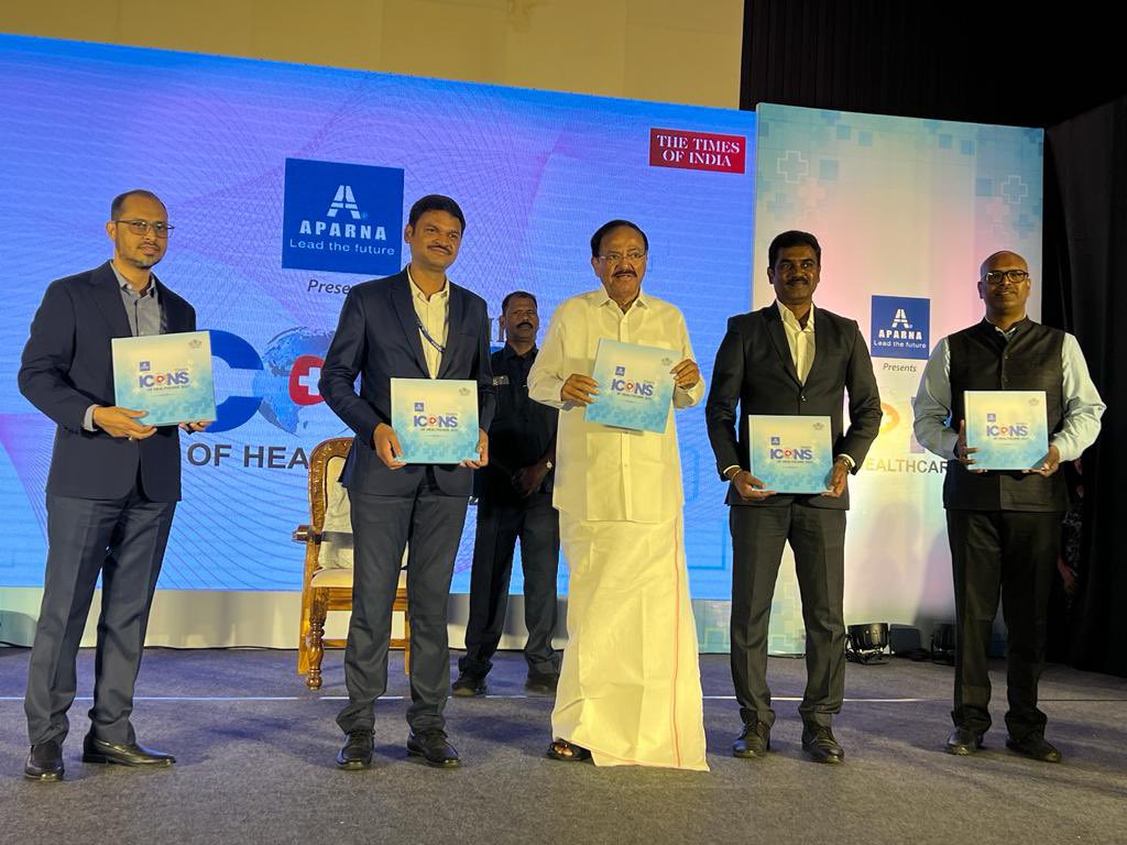 MVenkaiahNaidu's tweet photo. Happy present awards to eminent doctors  and to release a book on Healthcare Icons brought out by The Times of India. The book, Icons of Health is more than just a chronicle—it is a document which testifies to the untiring dedication and unparalleled contribution of the healthcare industry in Andhra Pradesh, taken as a whole. This evening, as we come together to unveil this remarkable compilation, we are not just commemorating the achievements of individuals and institutions; we are recording their commitment to the well-being of humanity. 

It is also an occasion to recall the yeoman service rendered by many silent healthcare professionals across the state.

Icons of Health and The Times of India deserve to be applauded for spearheading this initiative that allows us to recognize and acknowledge the relentless efforts of those who work tirelessly to heal, to innovate, and to ensure that every life they touch is given the best chance at health and happiness. 

I thank Icons of Health and The Times of India for their visionary collaboration in creating this coffee table book. And to all the healthcare professionals and institutions featured within its pages, I salute you for your dedication and I commend you for your unwavering commitment to humanity.