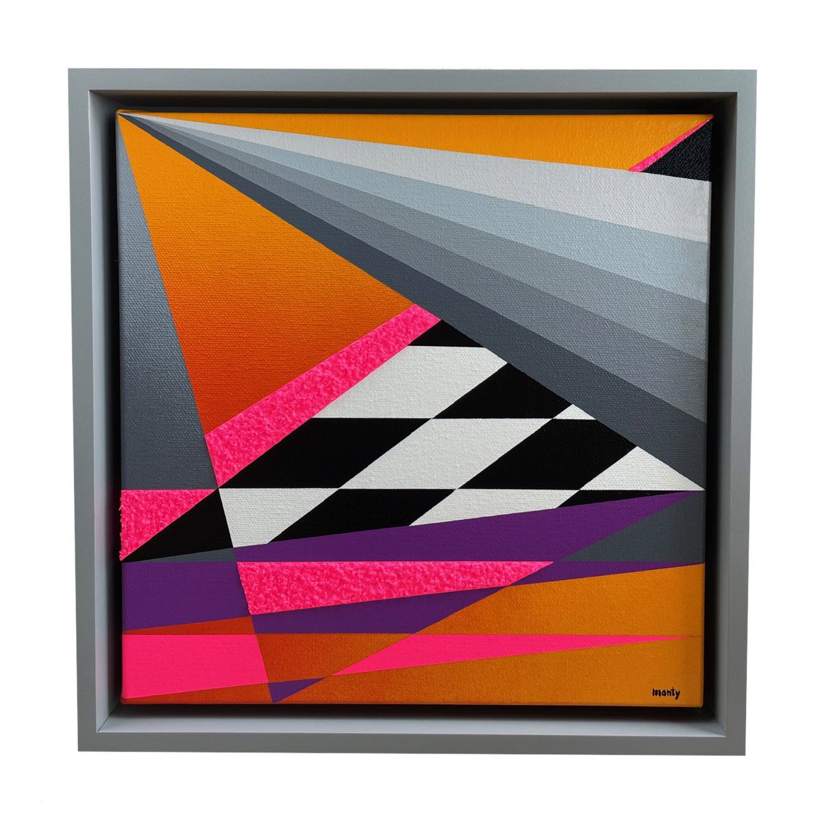montyart's tweet photo. “Geo #154” of The Geo Series | @montanacans aerosol and @goldenpaints granular gel with UV gloss varnish on canvas | 11.25″w x 11.25"h x 2.25"d | Custom Ash Gray floater frame | Wire and hanging hardware is installed | 1 of 1 | 2023. Visit the •SHOP• on 
https://t.co/6gy88fOgWo https://t.co/Ngr90TyQXJ